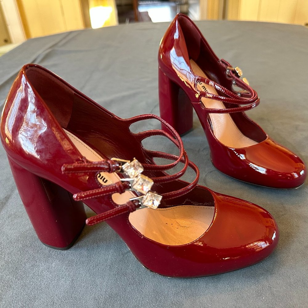 Miu miu cyrstal embellishment maryjane pump Size 40/US 10  Deep Red